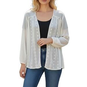 EvereveTwo50Two Ivory Lace Embroidered Open Front Sheer Jacket Top Med